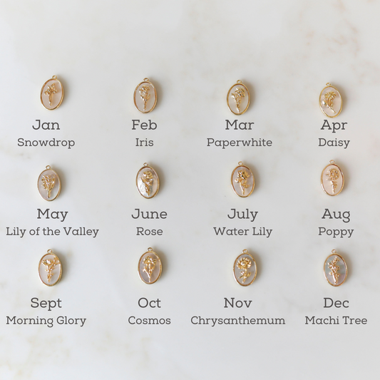 Birth Month Duo Necklace Mother of Pearl Birth Flower Charm