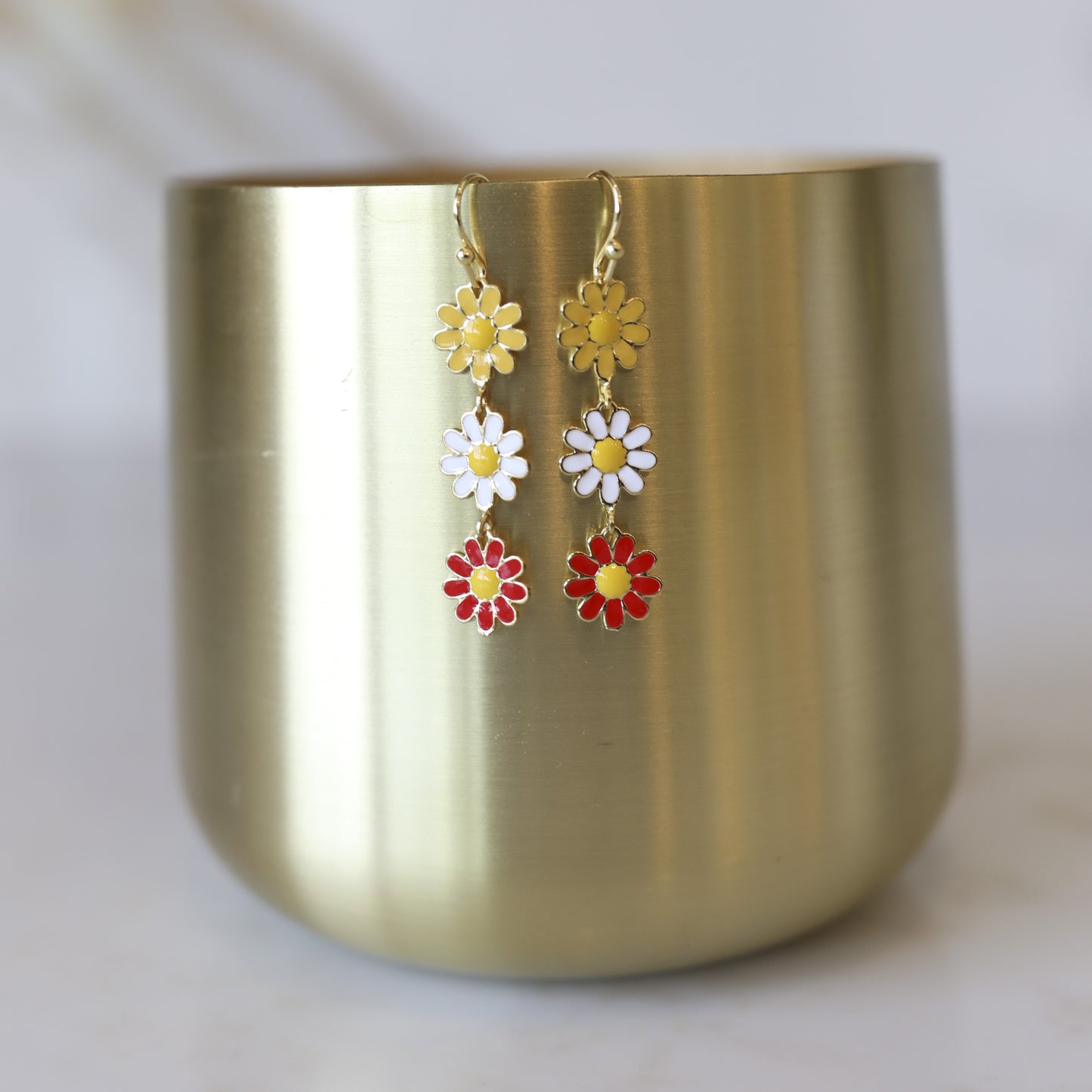 Triple Daisy Enamel Earrings