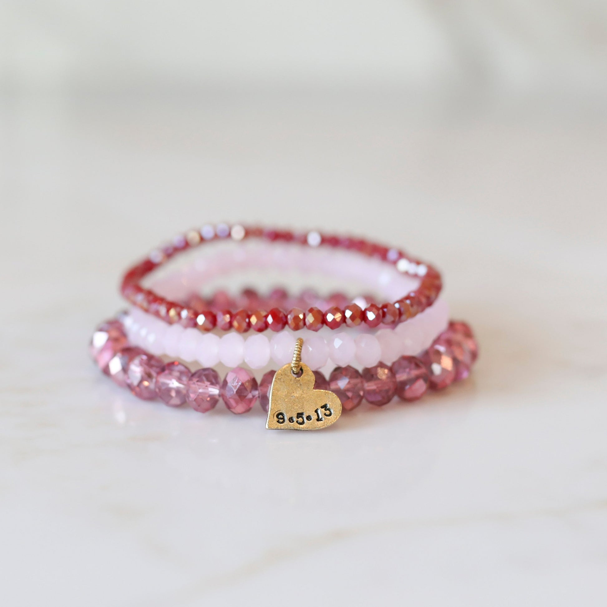 Anniversary Stack Bracelets with Crystal Beads - Pink Mix