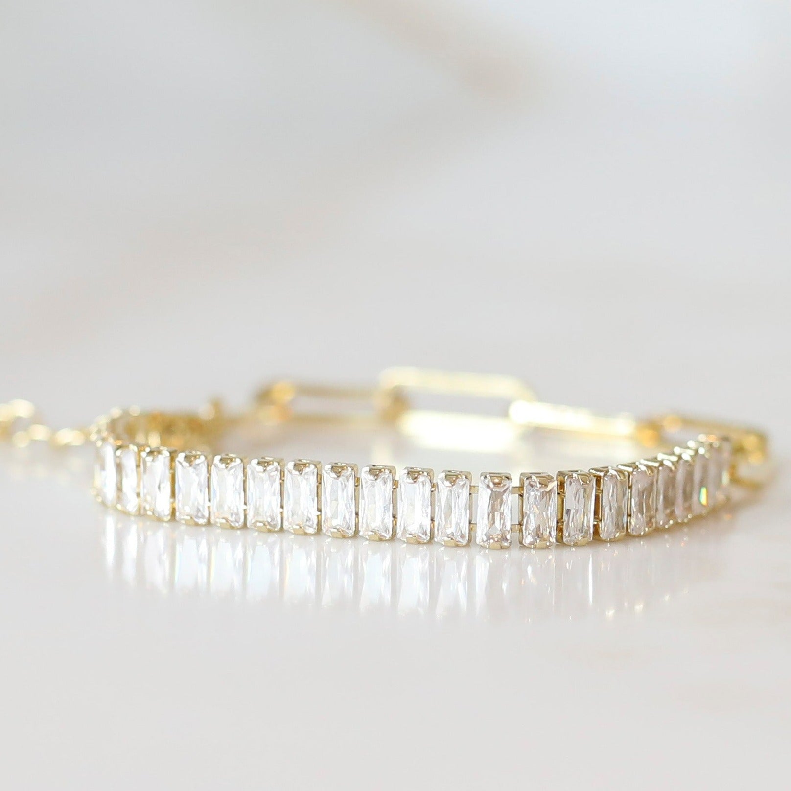Crystal plus Chain Bracelet in Clear Cubin Zirconia
