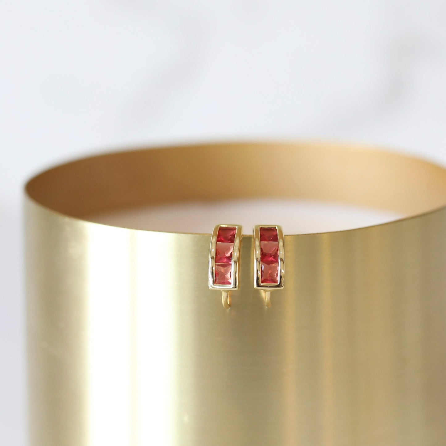 Mini Baguette Hoops with Pink Cubic Zirconia