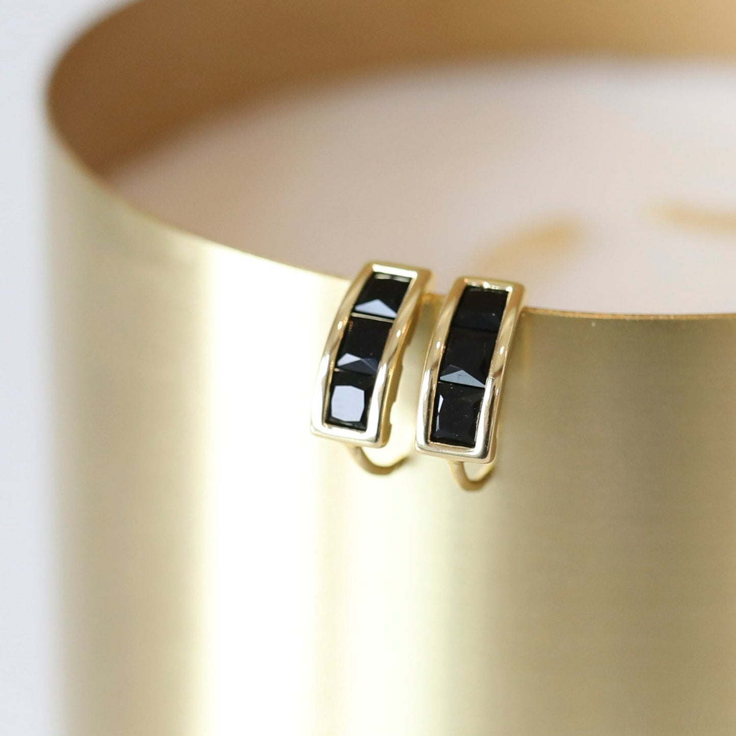 Mini Baguette Hoops with Black Cubic Zirconia