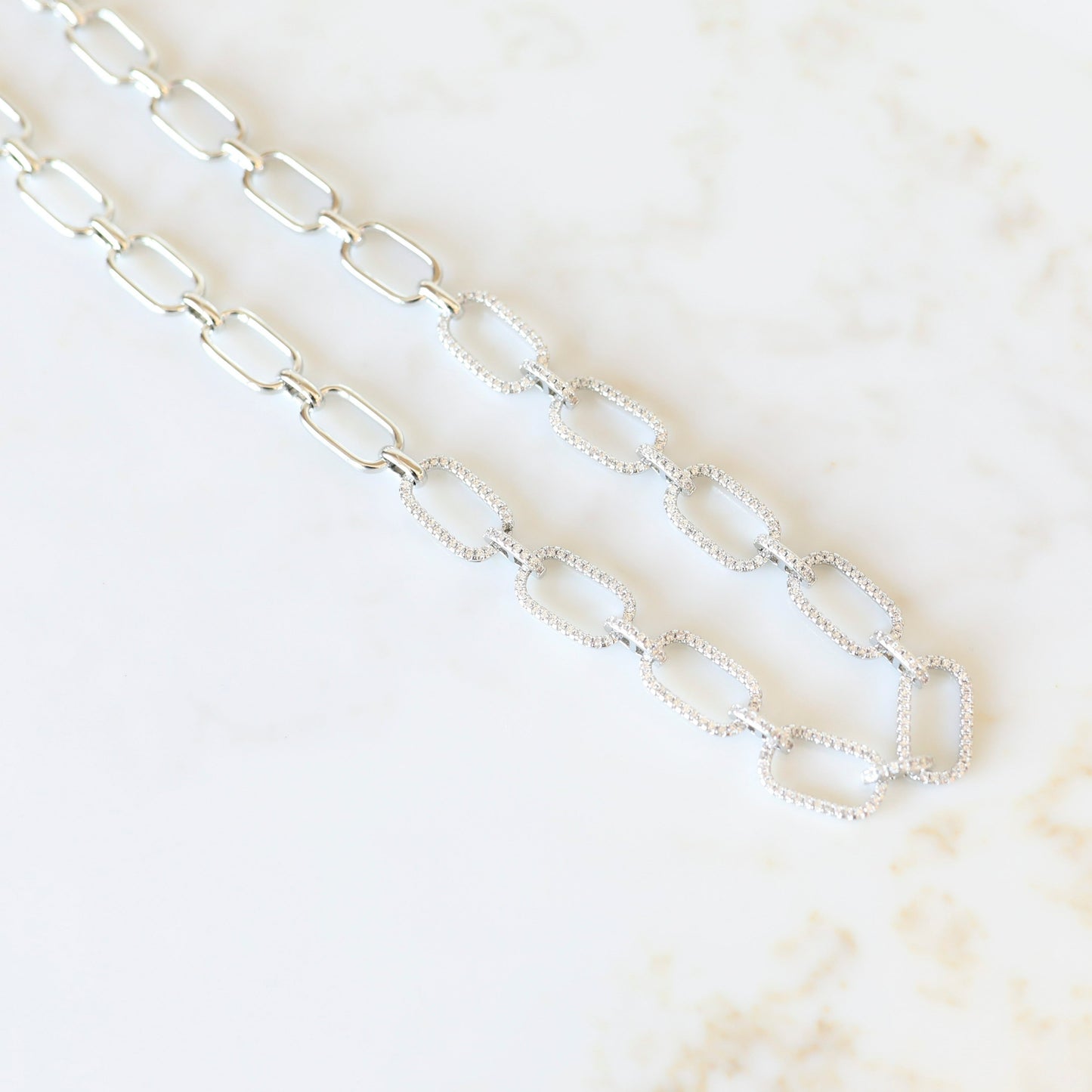 Cubic Zirconia Grande Paper Click Necklace - Silver