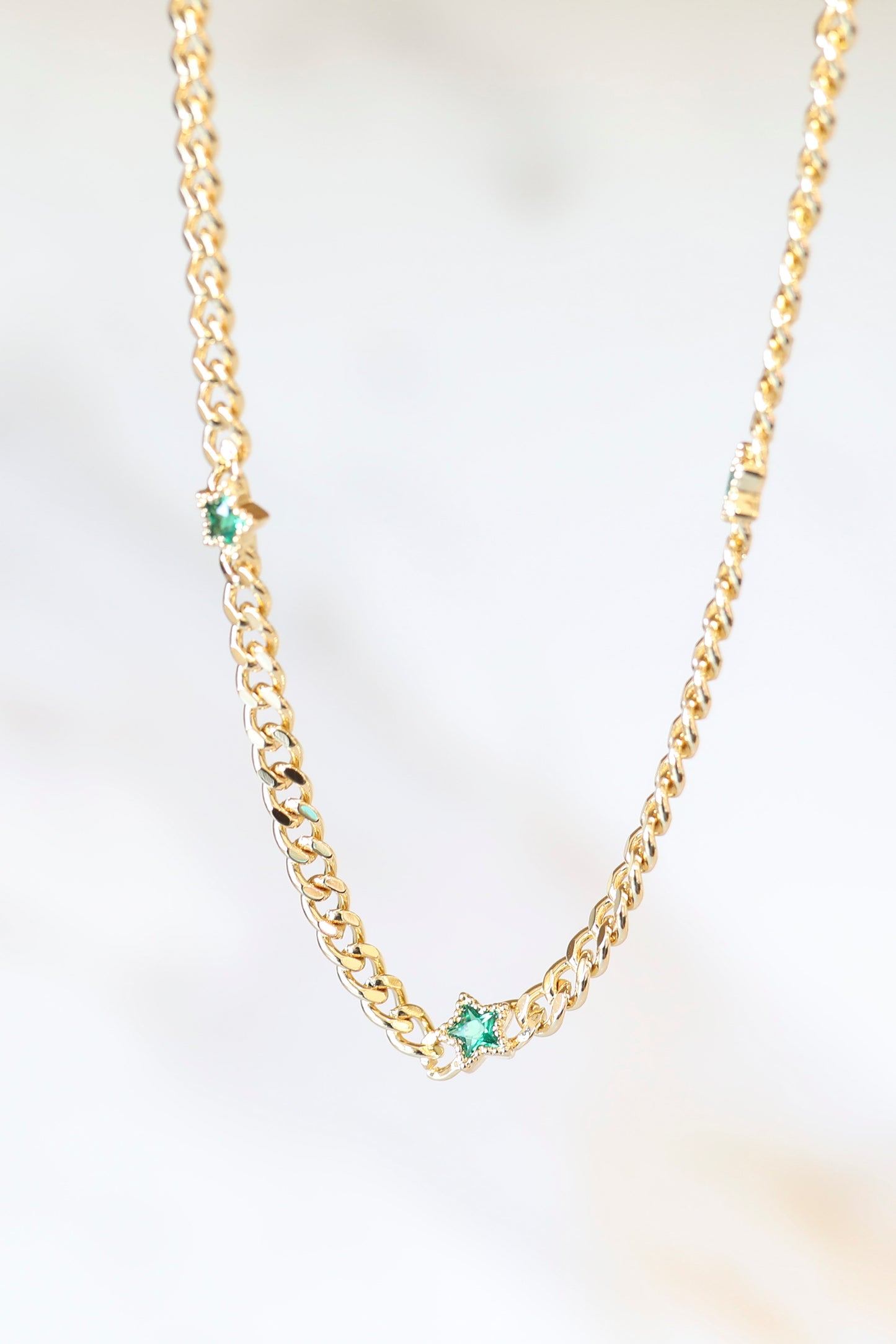 Cuban Star Chain Layering Necklace - Emerald