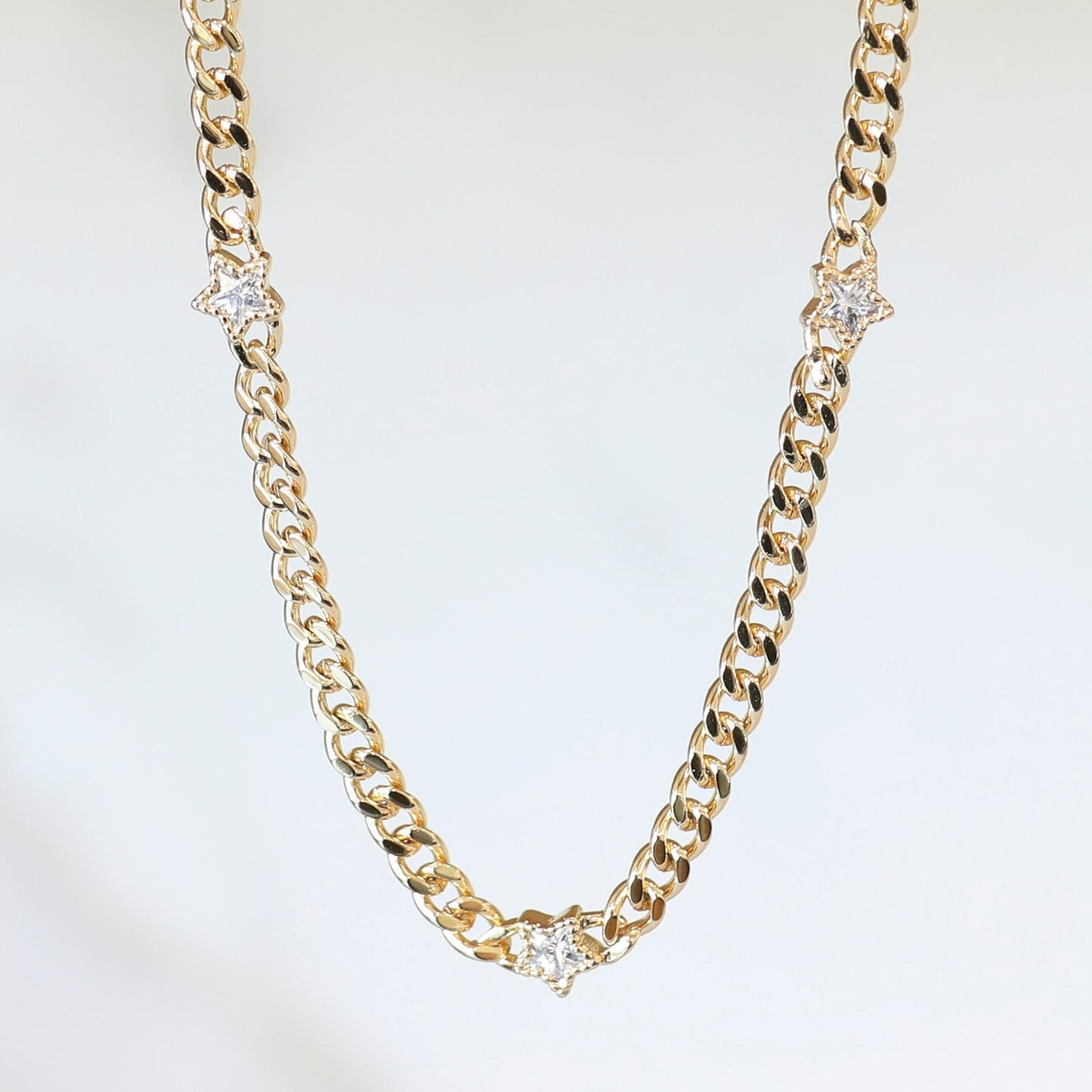 Cuban Star Chain Layering Necklace - Clear