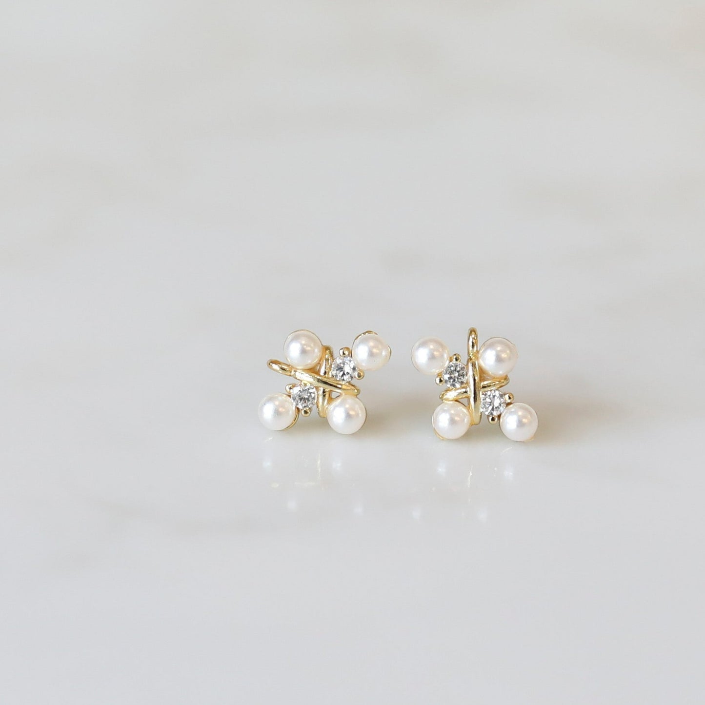 Pearl + CZ Cross Studs