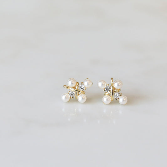 Pearl + CZ Cross Studs