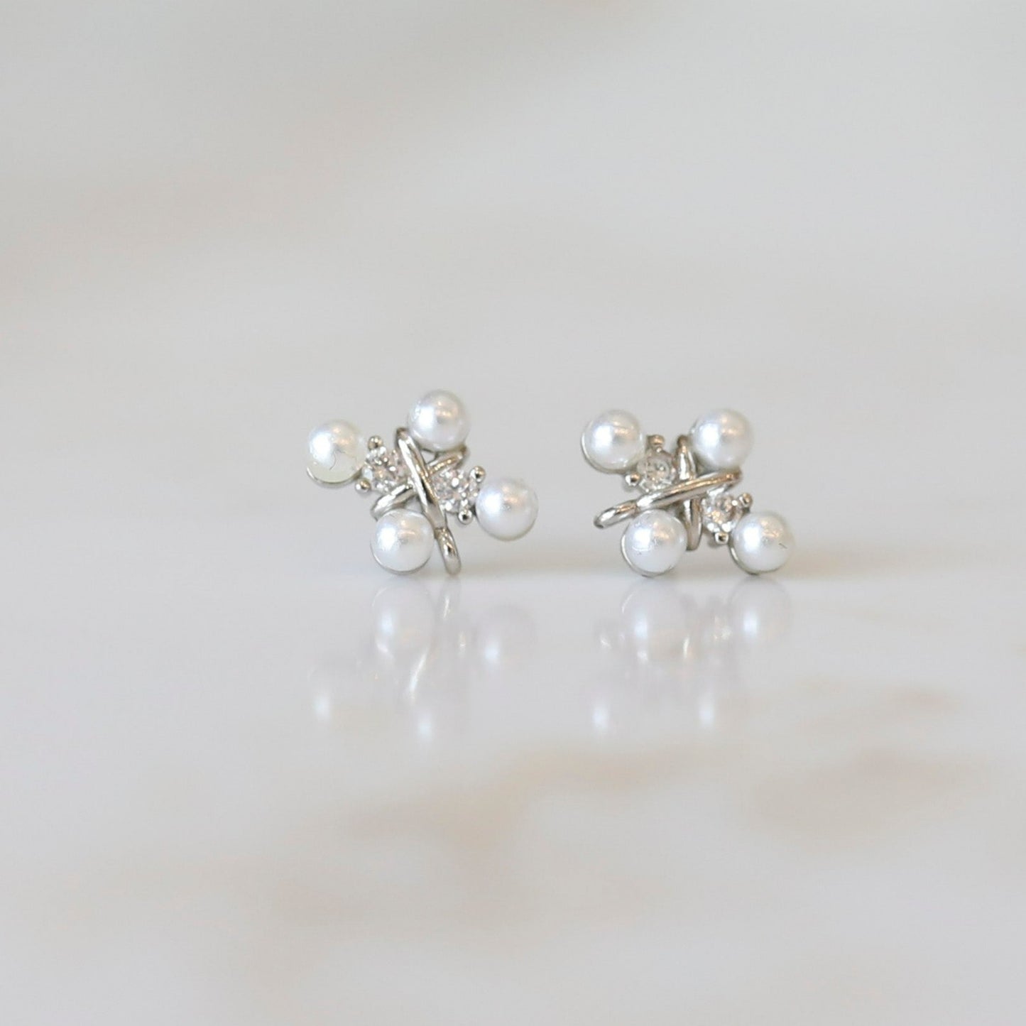Pearl + CZ Cross Studs