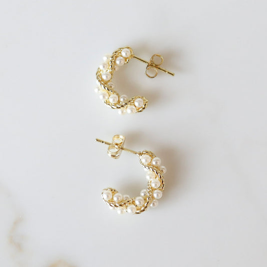 Twisted Pearl Hoop Earrings