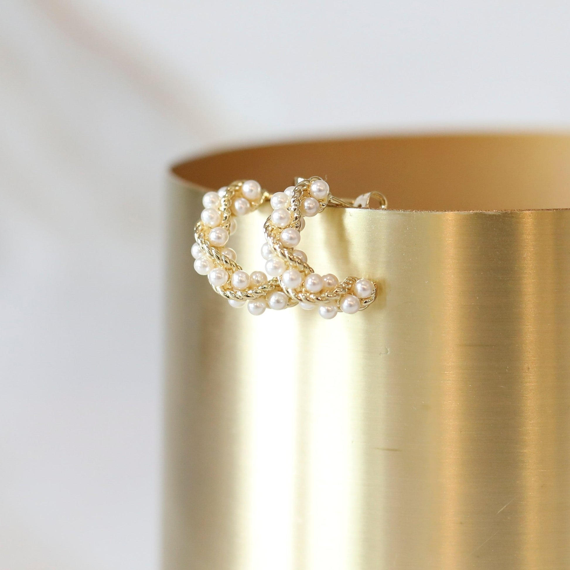 Twisted Pearl Hoop Earrings