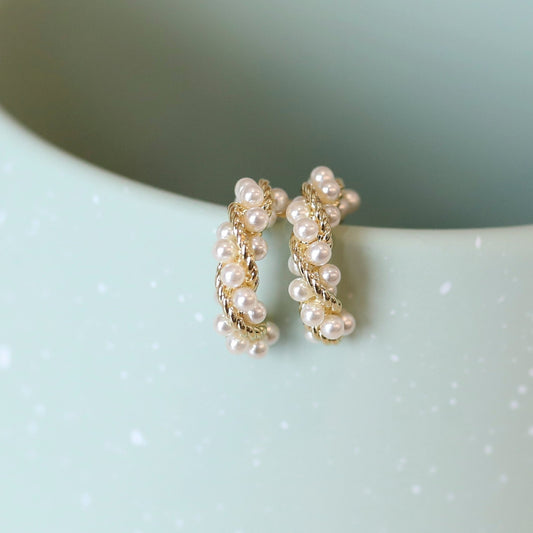 Twisted Pearl Hoop Earrings