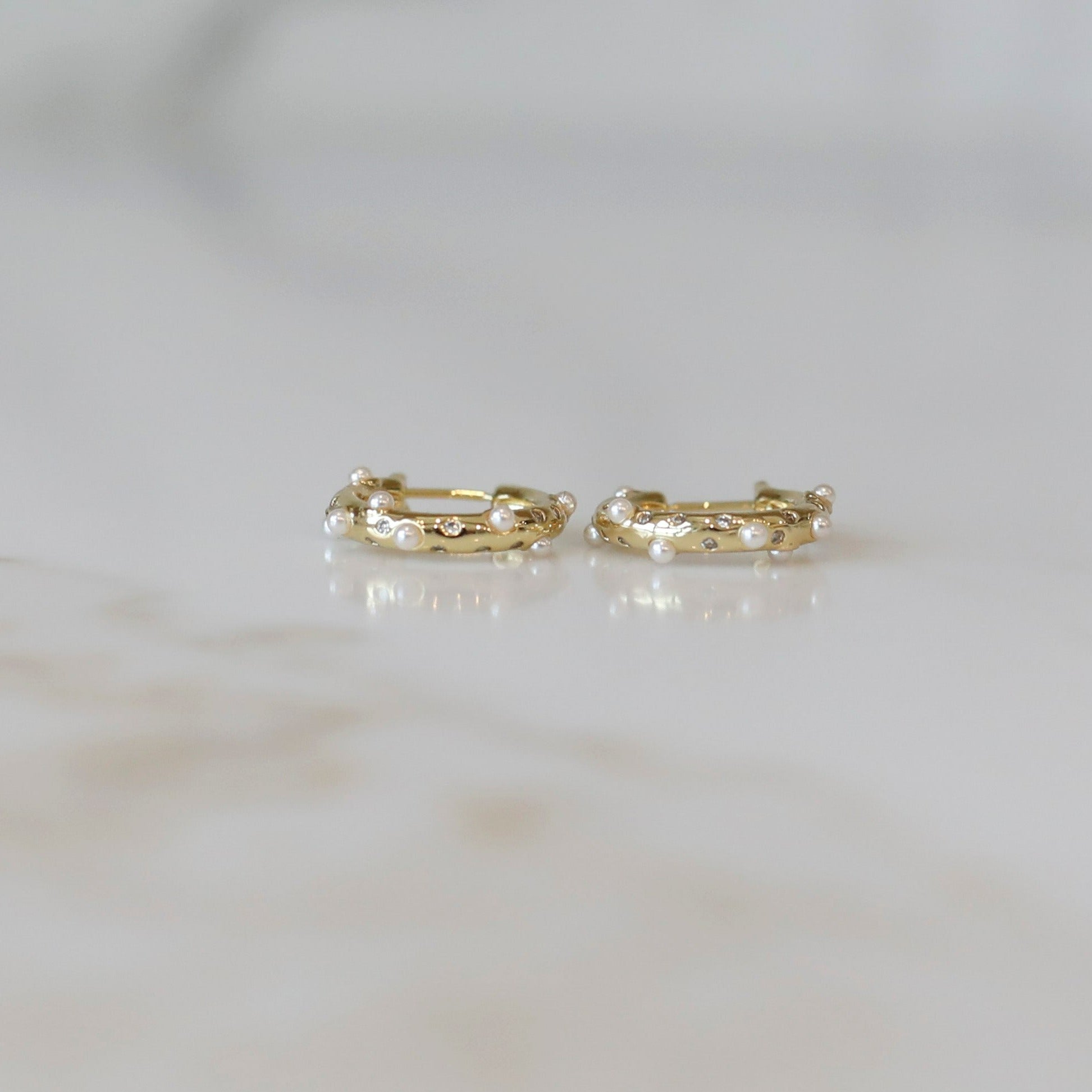 Speckled Pearl Hoop Earrings