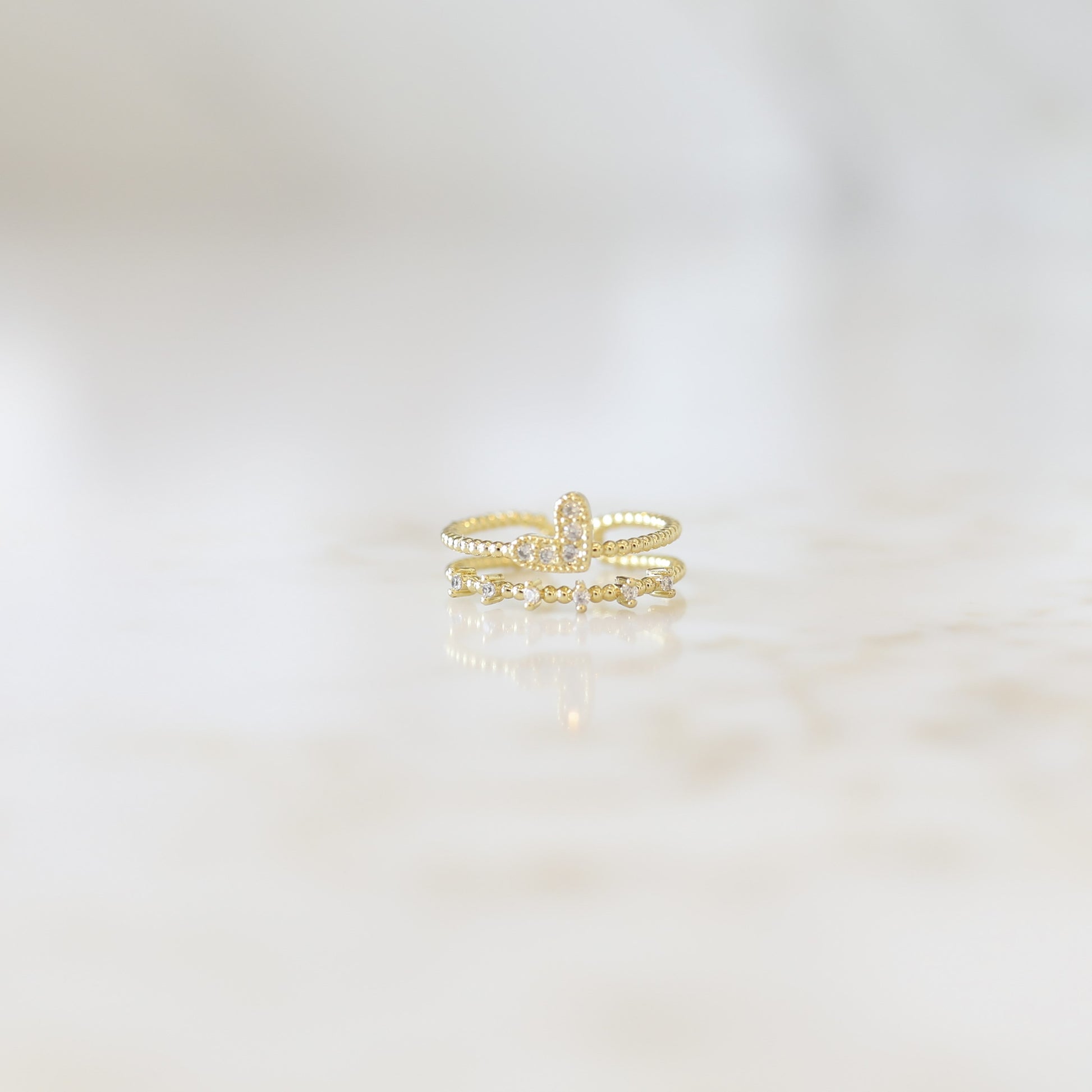 Dainty Heart Cubic Zirconia Gold Stacking Ring