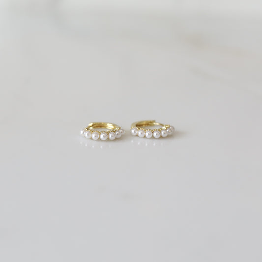 Bezel Hoop Earrings - Gold with Pearls