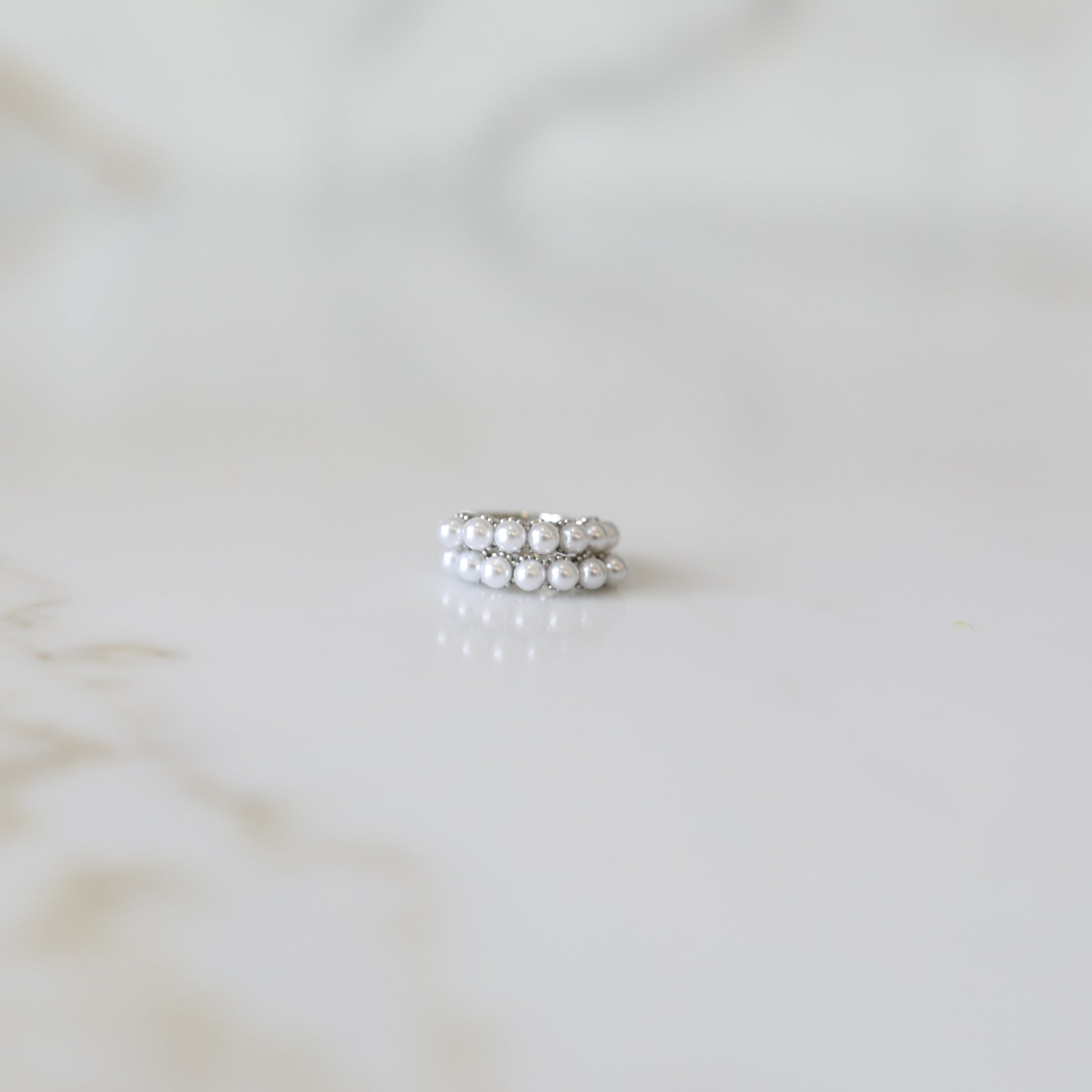 Bezel Hoop Earrings - Silver with Pearls