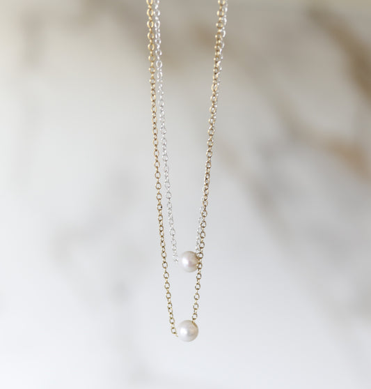 Harmony Necklace with an Akoya Pearl available in Gold and Silver