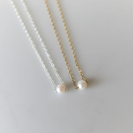 Harmony Necklace with an Akoya Pearl available in Gold and Silver