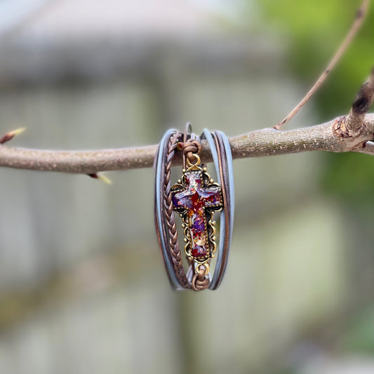 Memory Flower Ornate Cross Braided Bracelet