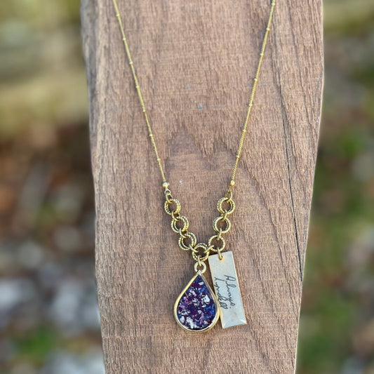 Memory Flower Textured Link Necklace with Personalized Handwriting Charm