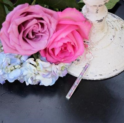 Memory Flower Long Narrow Bar Necklace