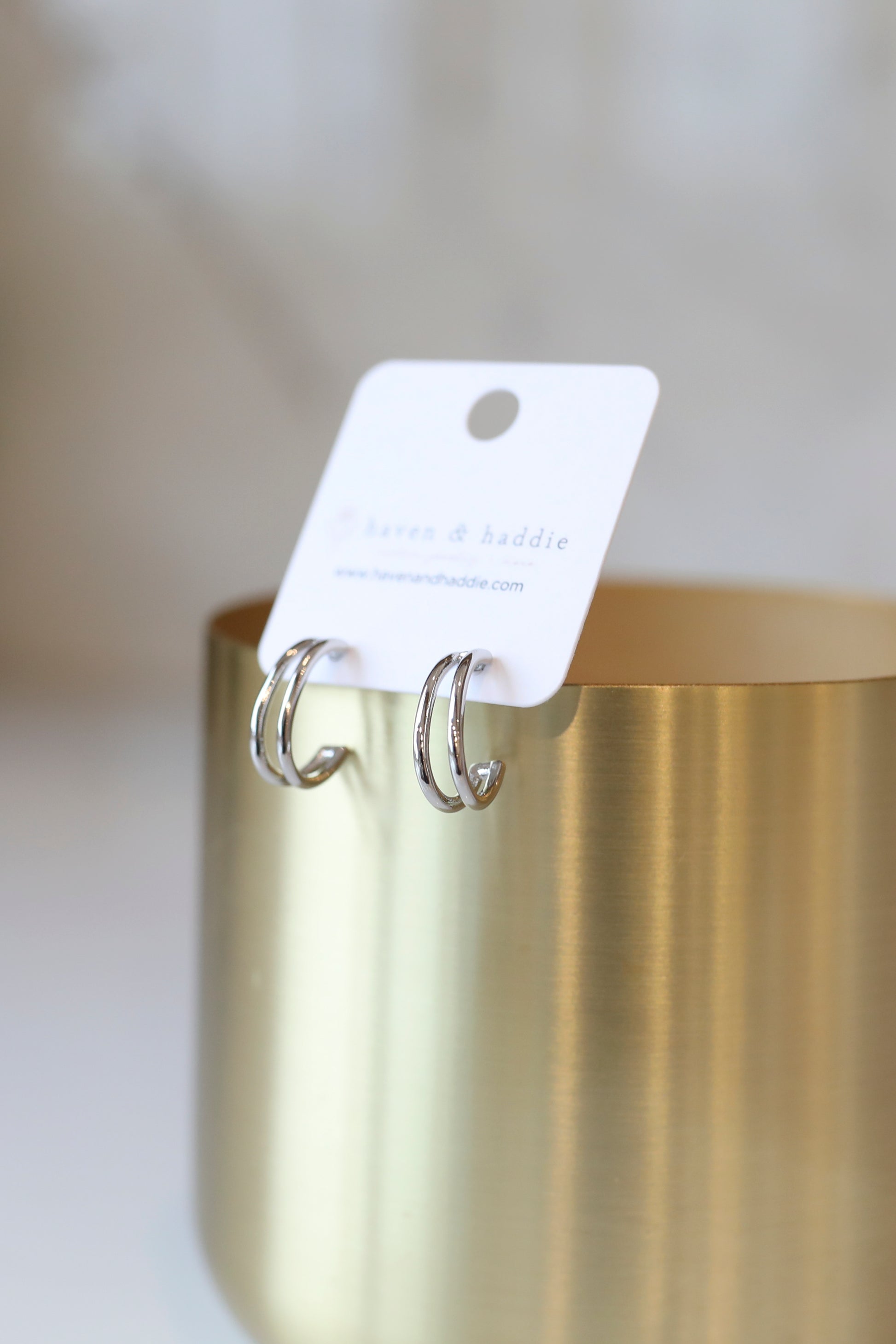 Double Line Hoop Earrings - Silver