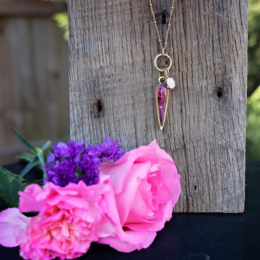 Memory Flower Inverted Drop with Druzy Necklace