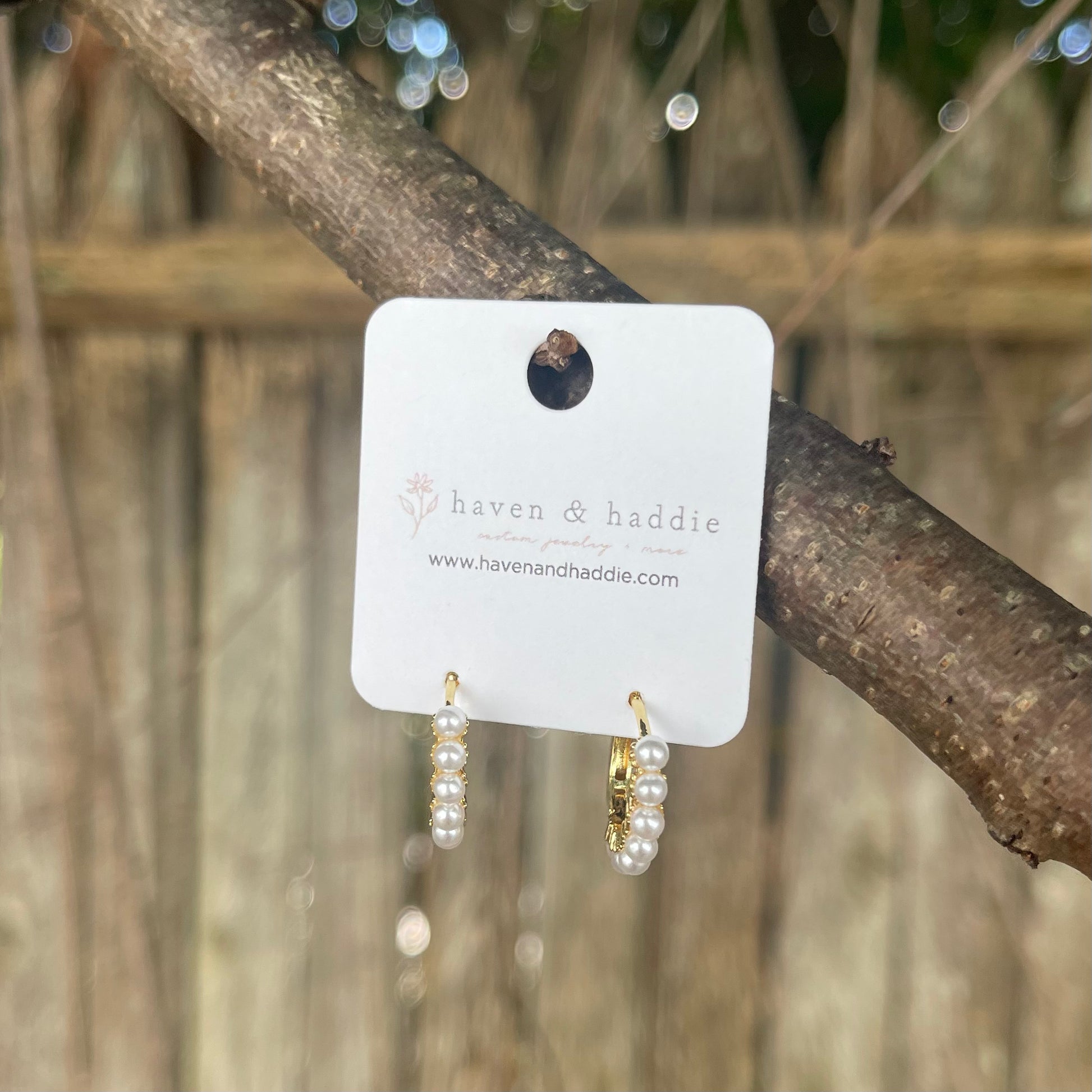 Bezel Hoop Earrings - Gold with Pearls