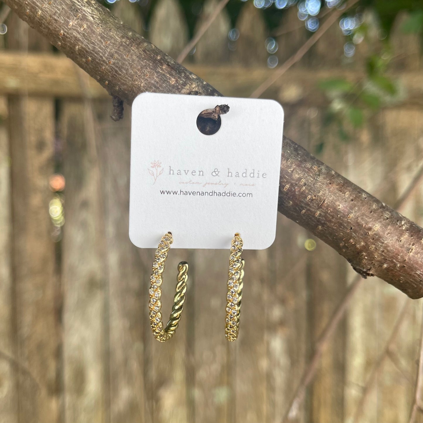 Thin Braided Cubic Zirconia Hoop Earrings in Gold - available in two sizes