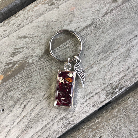 Memory Flower Jewelry Open Back Rectangle Keychain