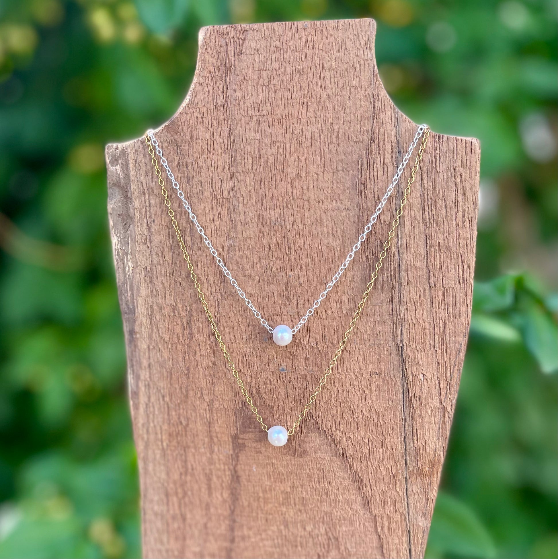Harmony Necklace with an Akoya Pearl available in Gold and Silver