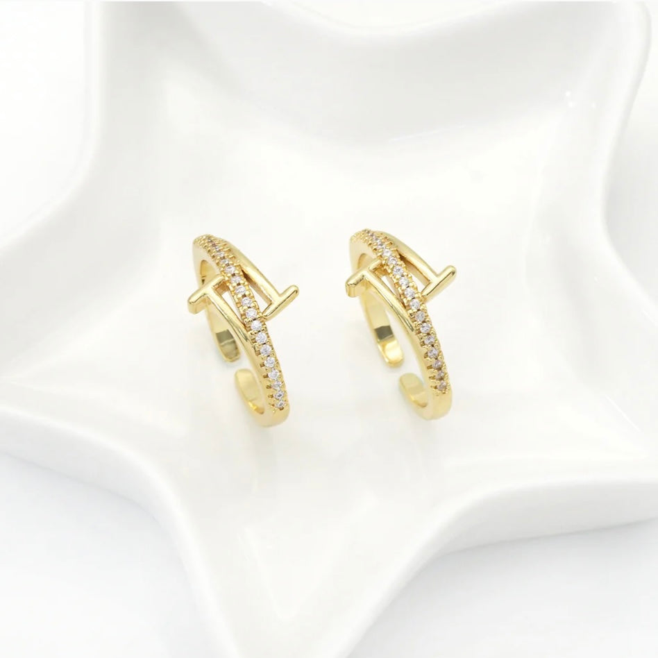 T Wrap Cubic Zirconia Gold Stacking Ring