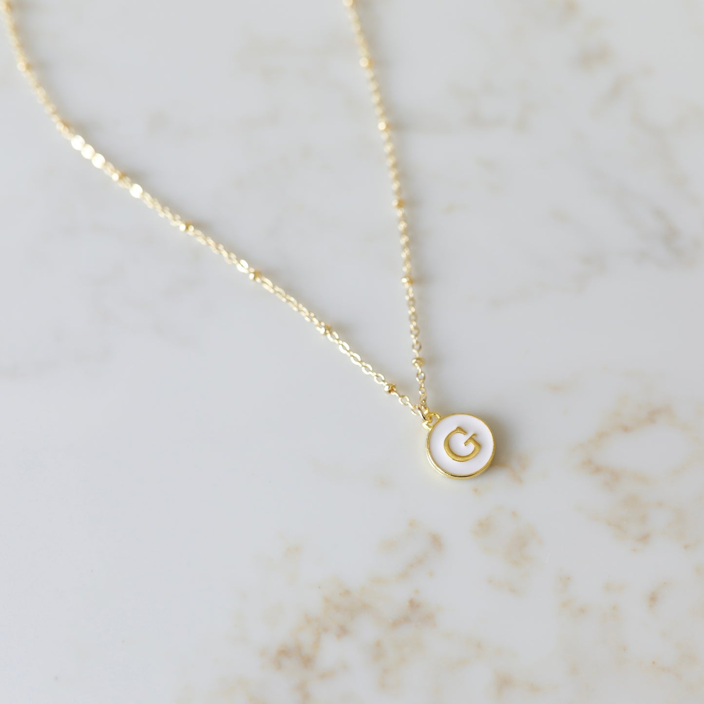 White Enamel Initial Charm Neckalce