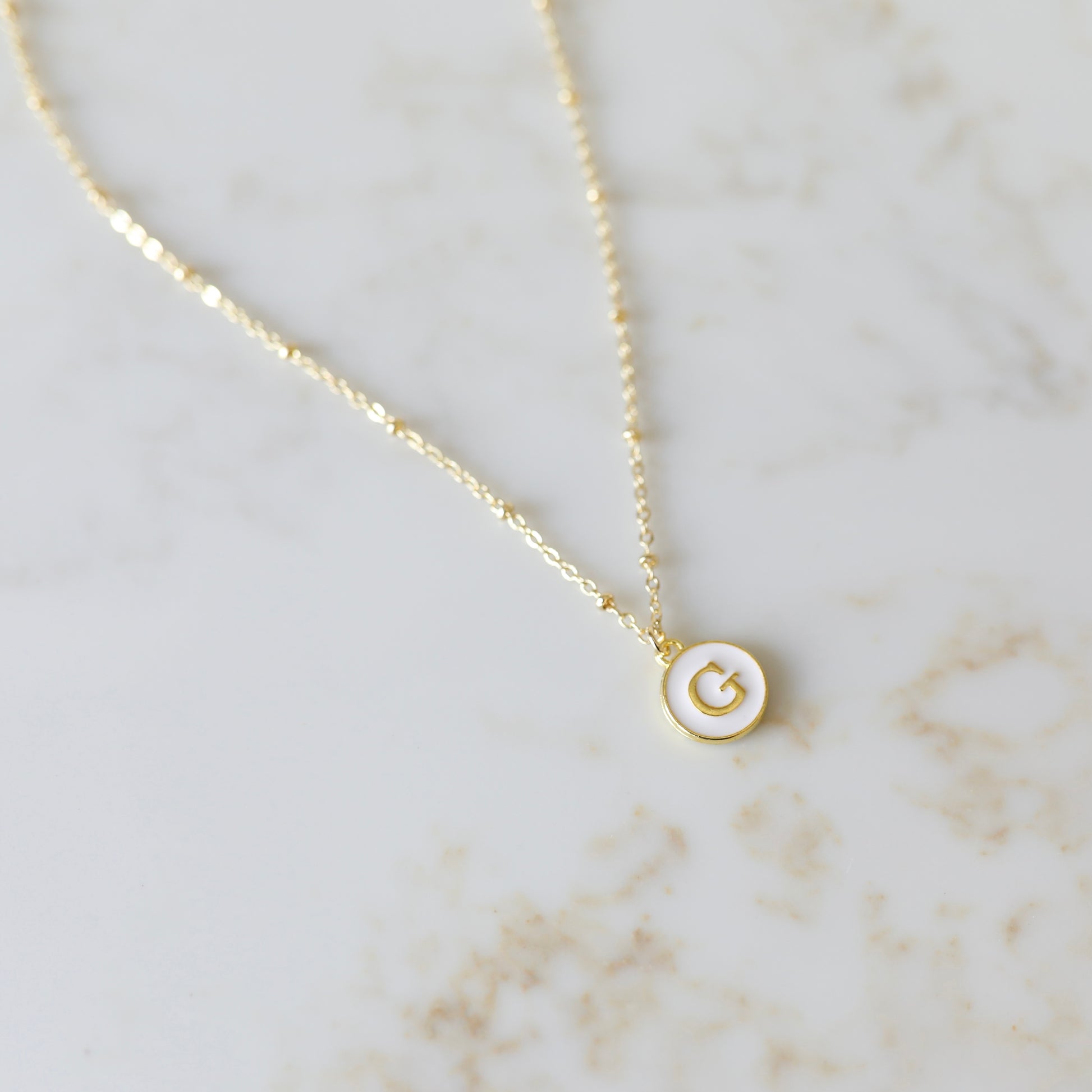 White Enamel Initial Charm Neckalce