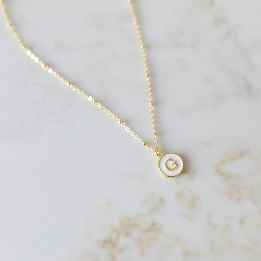 White Enamel Initial Charm Neckalce