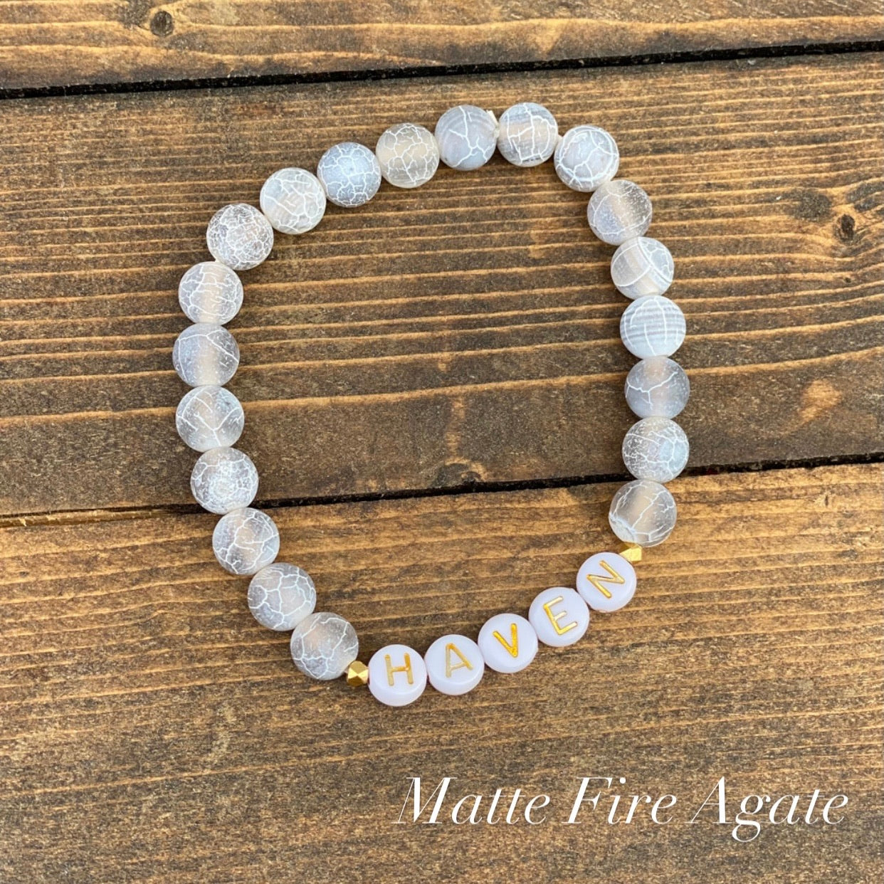 The Remix Momma Stack Personalized Gemstone Bracelet - Matte Fire Agate