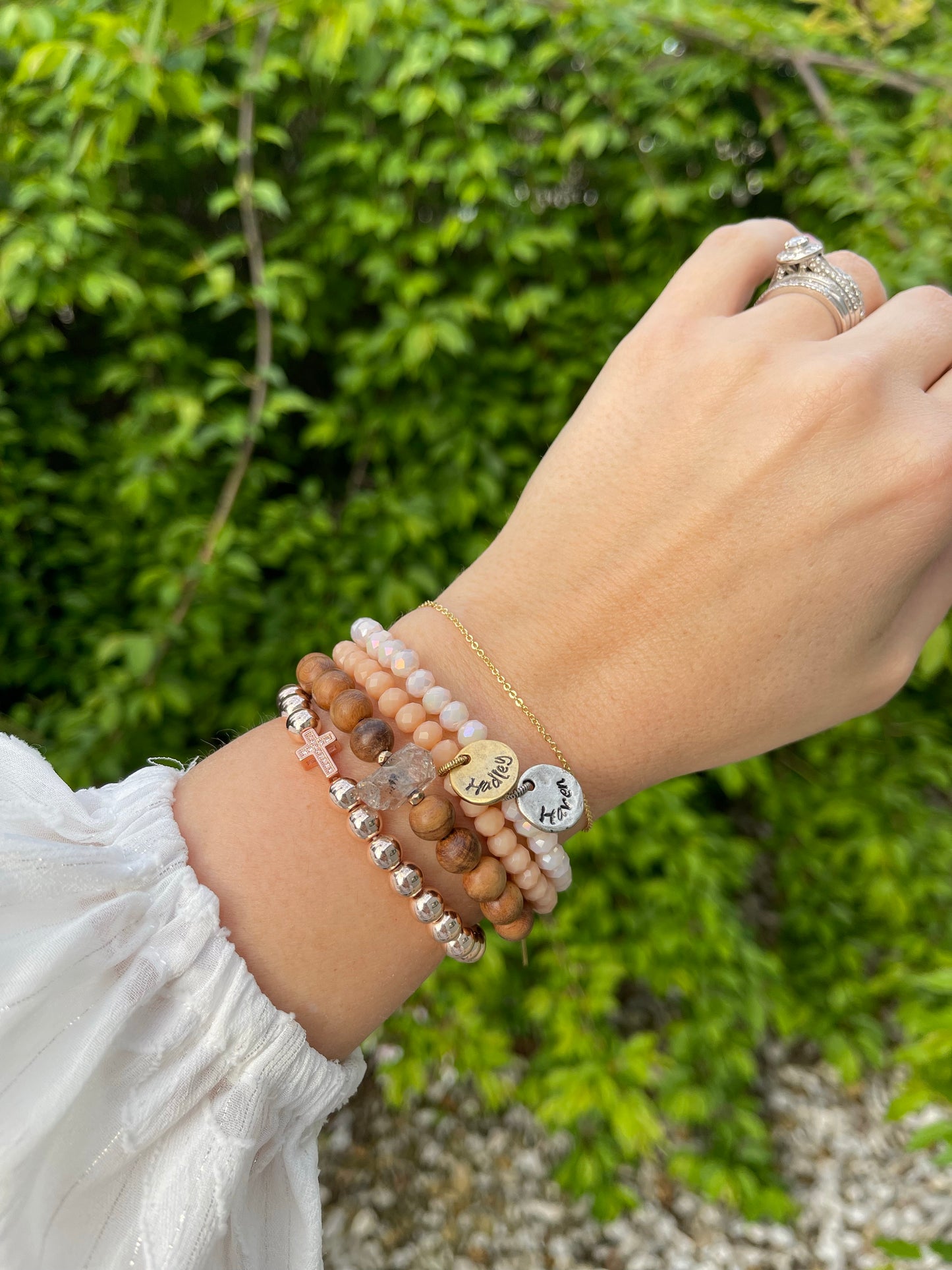 Bracelet Stack featuring the Raw Beauty Braceket with a Herkimur Diamond