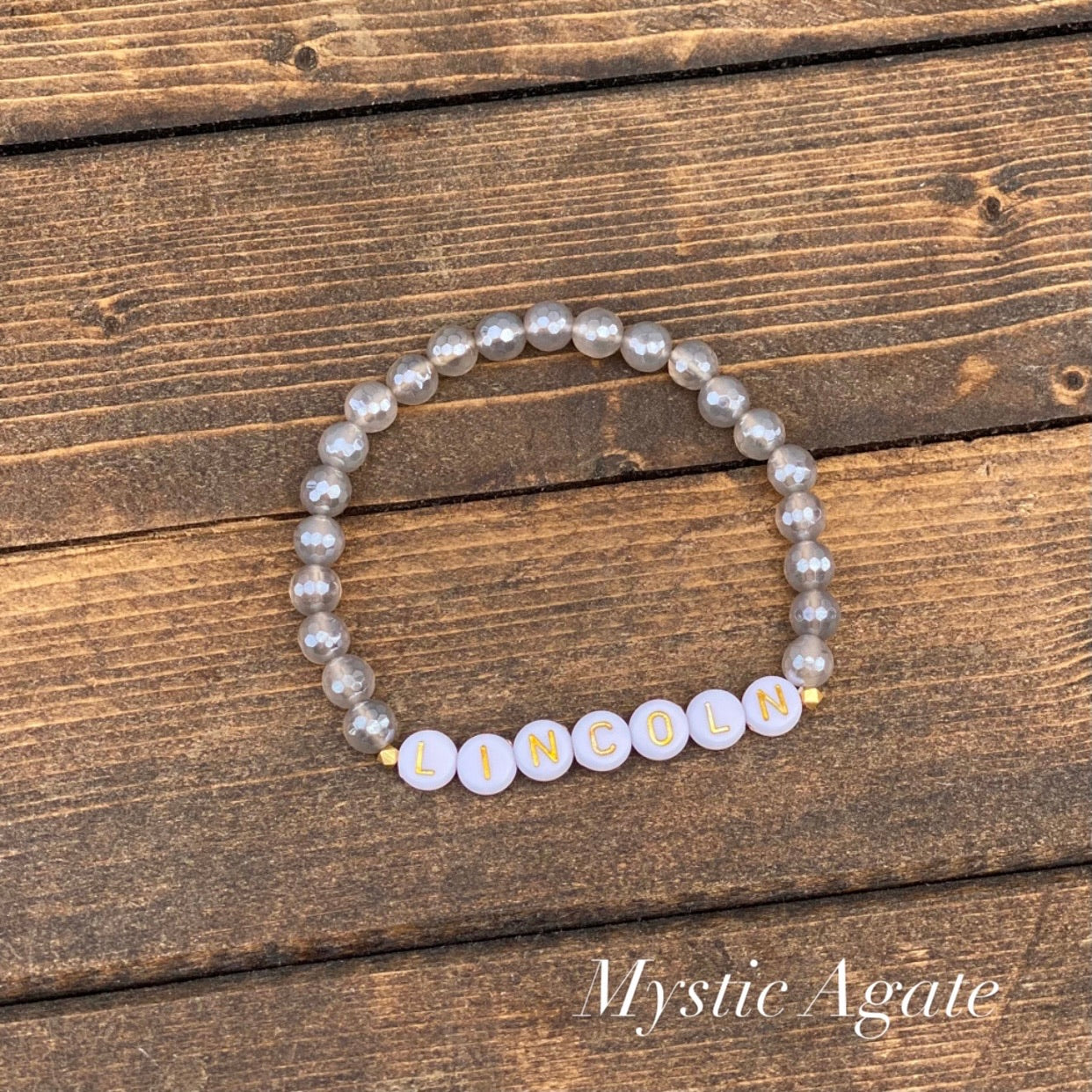 The Remix Momma Stack Personalized Gemstone Bracelet - Mystic Agate