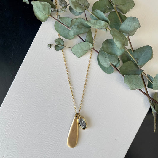 Primitive Drop plus Druzy Layering Necklace