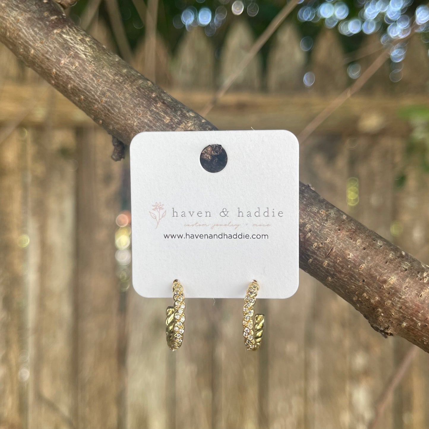 Thin Braided Cubic Zirconia Hoop Earrings in Gold - available in two sizes