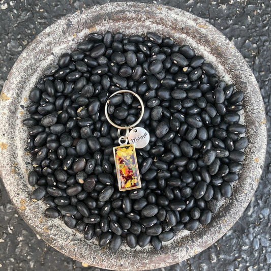 Memory Flower Jewelry Open Back Rectangle Keychain