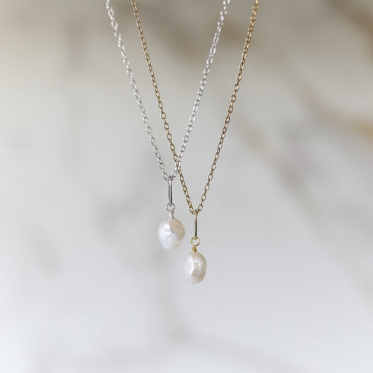 Good Luck Necklace with a Freshwater Pearl available in Gold or Silver
