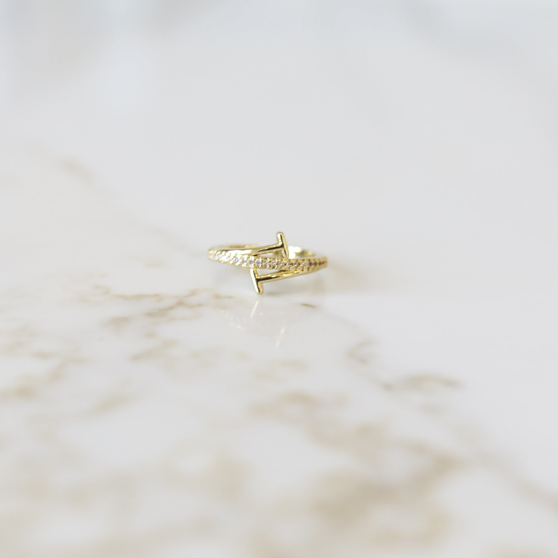 T Wrap Cubic Zirconia Gold Stacking Ring