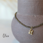 Micro Faceted Initial Necklace in Olive
