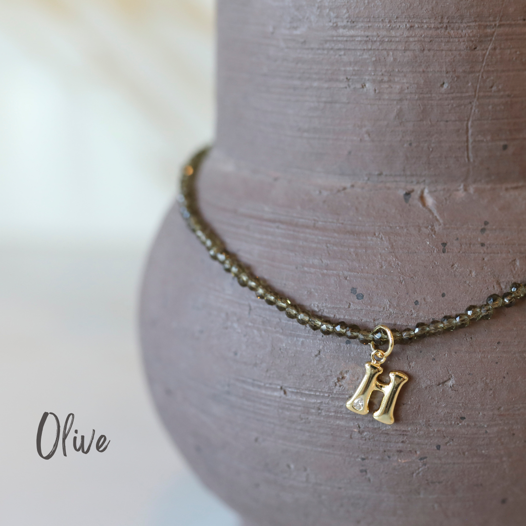 Micro Faceted Initial Necklace in Olive