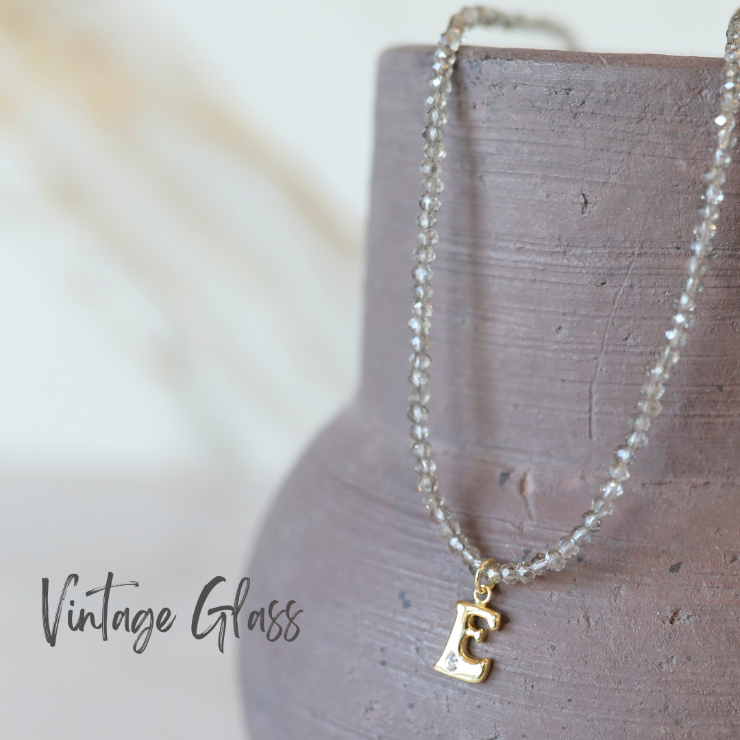 Micro Faceted Initial Necklace - Vintage Glass