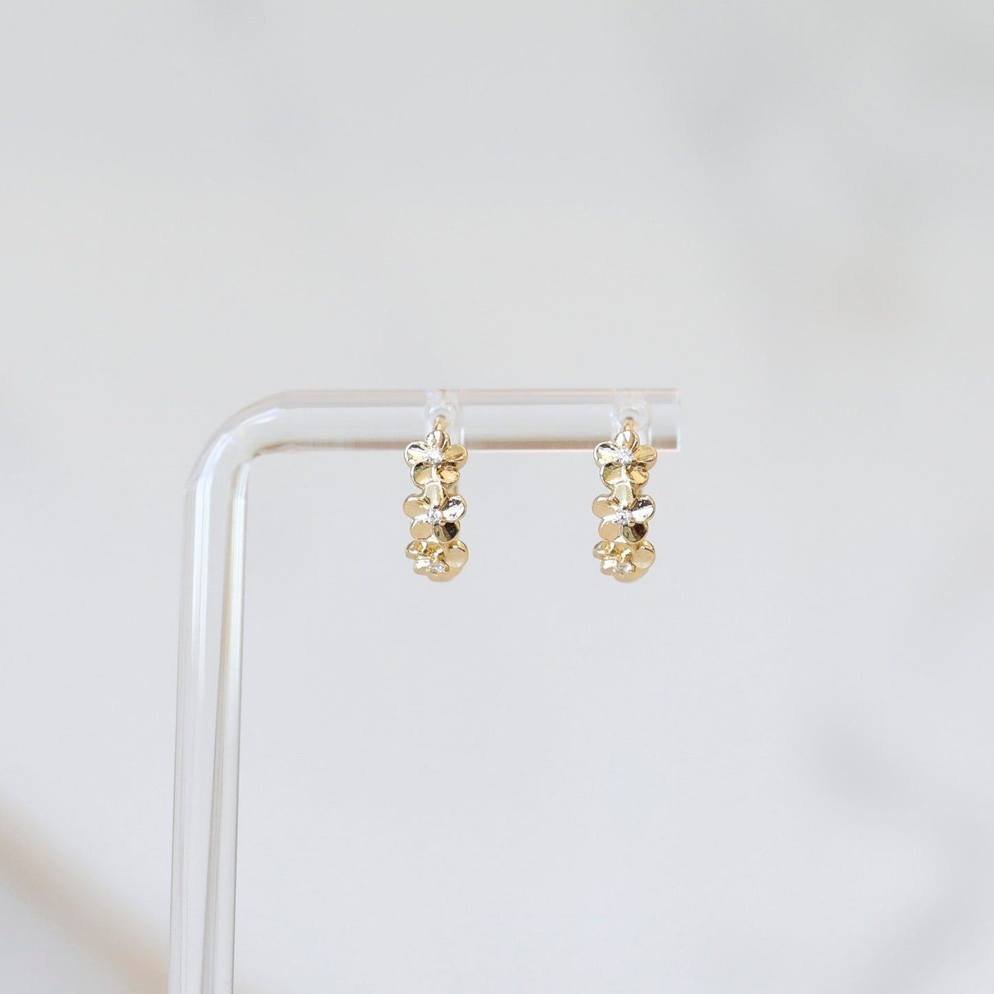 Dainty Huggie Hoop Earrings with Cubic Zirconia - Flowers