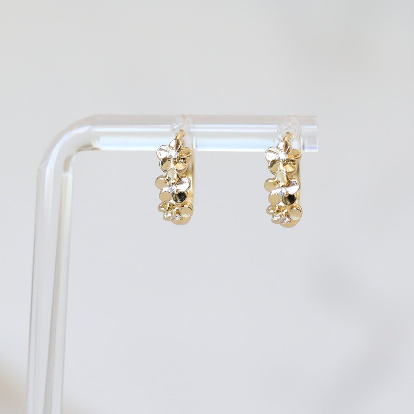 Dainty Huggie Hoop Earrings with Cubic Zirconia - Flowers