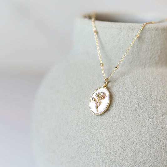 Birth Month Flower Necklace | Mother of Pearl