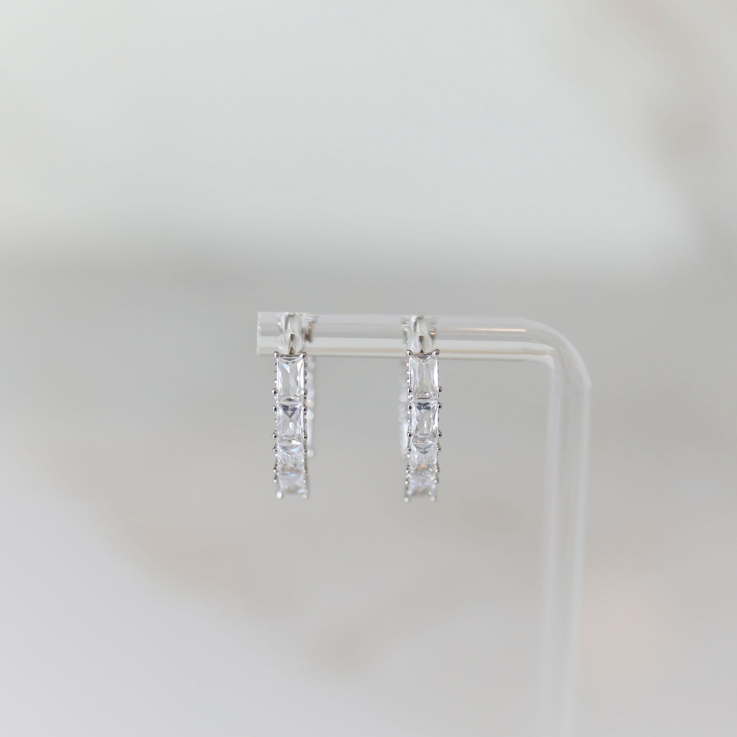 Oval Baguette Hoop Earrings in Silver