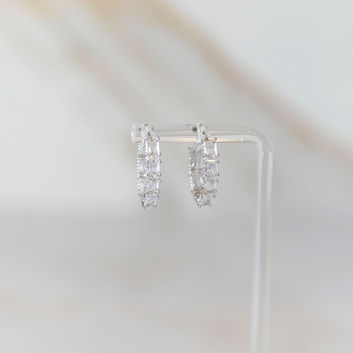 Oval Baguette Hoop Earrings in Silver